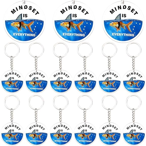 Serencatcher 12pcs Mindset Is Everything Inspirational Keychain Emotional Support Gifts Shark Goldfish Positive Quote Acrylic Keychains Employee Appreciation Gifts for Teacher Coworkers Office Staff
