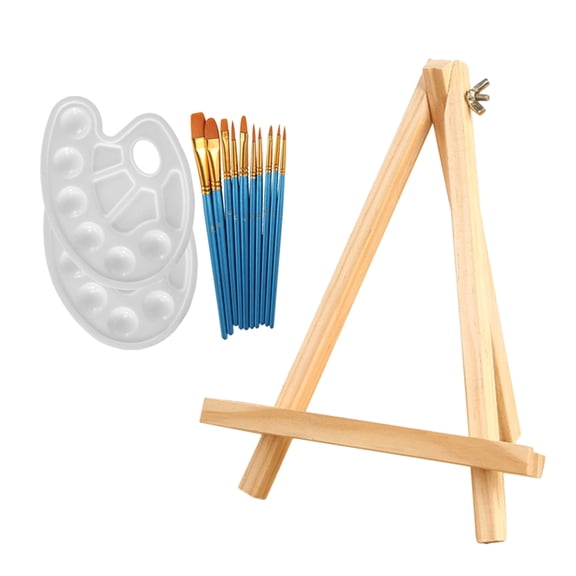 Worgeous 1 Set 13pcs Small Tabletop Wood Display Artist A-Frame Easel Photo Frame Bracket Photo Painting Triangle Easel with Paint Brush and