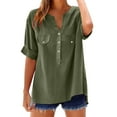 thumbnail image 4 of Womens Soft Short Sleeve 2026 Spring T-shirts Casual Cotton Linen Lightweight Half Button Up Henley Blouse, 4 of 8