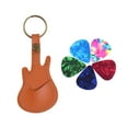 thumbnail image 4 of Leather Guitar Picks Holder Case Bag Guitar Shape with Key Ring 5pcs Celluloid Guitar Picks String Instrument Accessories, 4 of 7