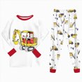thumbnail image 4 of Boys Pajamas Fall Winter Boys Pajamas Set Long Sleeve Sleepwear White with Red Trim Yellow Digger Print Sleepwear 2 Piece Pajama Set for Big Boys 2-9 Years, 4 of 7