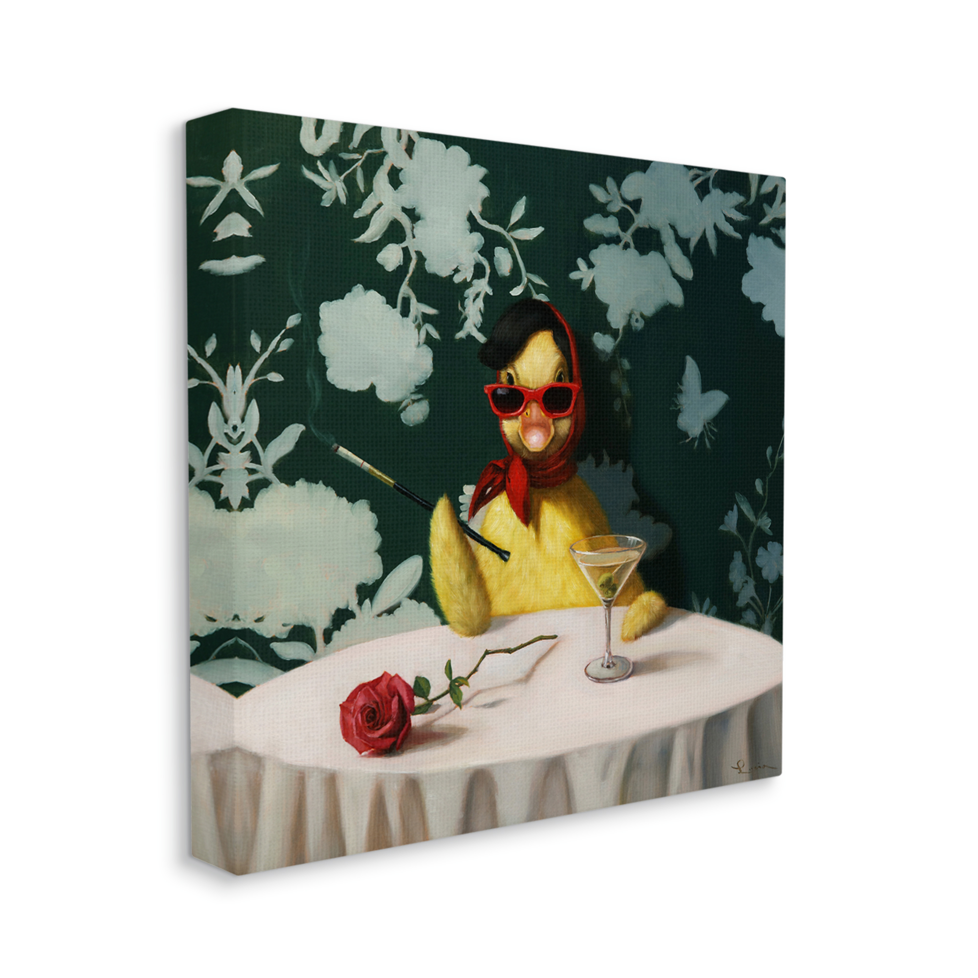 Stupell Industries Fancy Duck with Martini Animals & Insects Painting Gallery Wrapped Canvas Art Print Wall Art, 17 x 17