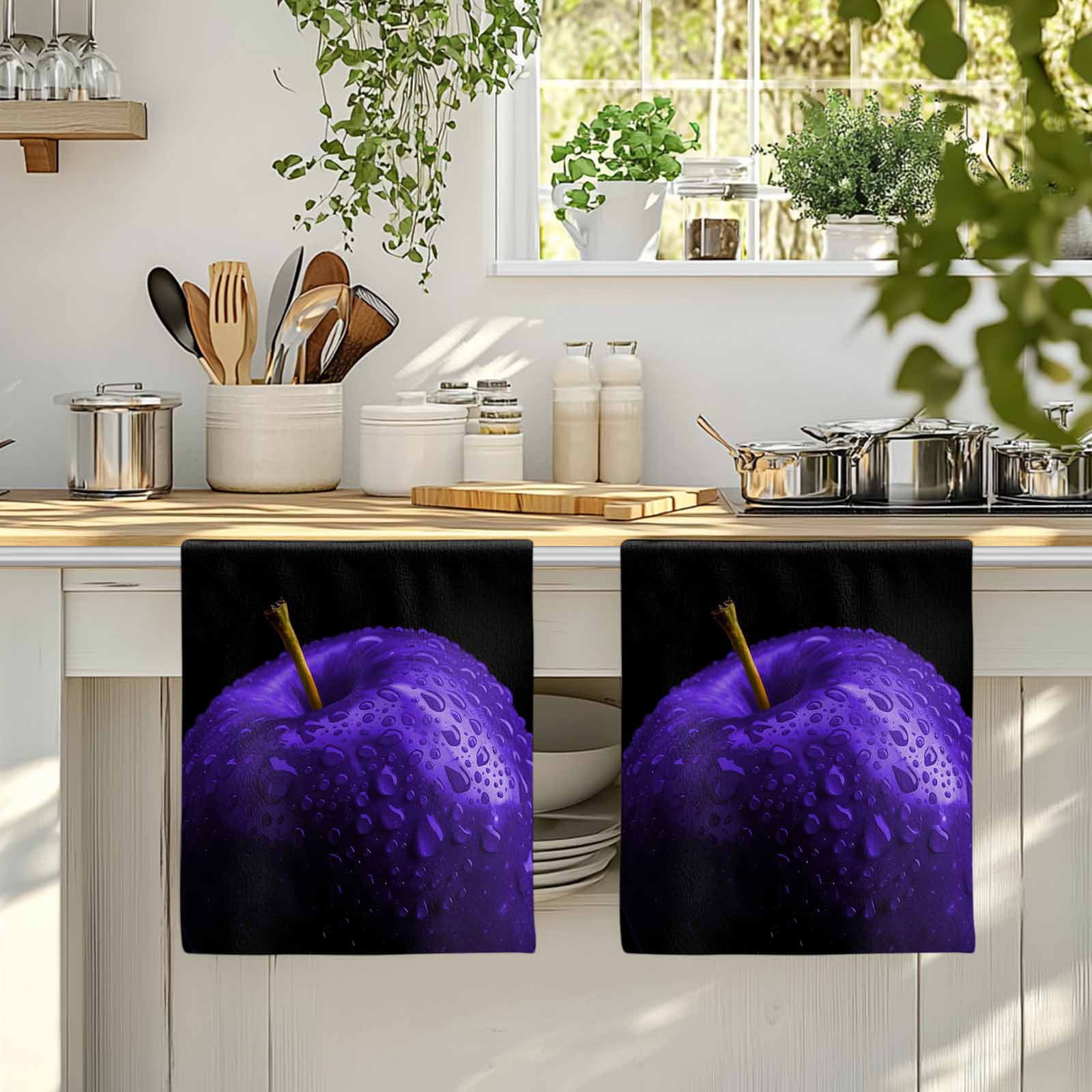 Dish Towels, Purple Fruit Absorbent Kitchen Towels 2 PCS, Berry Drops Microfiber Hand Towels Dish Cloths Tea Towels for Home&nbsp;Bathroom Cleaning Drying,18X28-Inch,