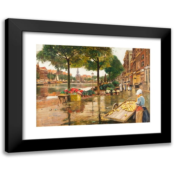 Heinrich Hermanns 14x11 Black Modern Framed Museum Art Print Titled - Flower Market in Amsterdam