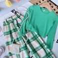 thumbnail image 6 of Tfken Children Girls Outfits Sets Crew Neck Casual Solid Color Sweatshirt Plaid Pant Fashion Clothing Set Green Size 5-6 Years, 6 of 9