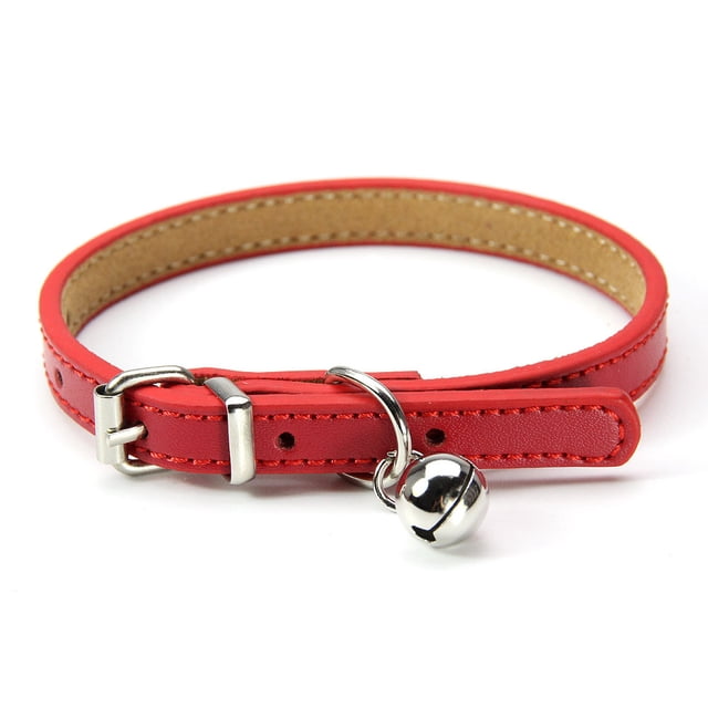 Collar de piel para gatos y cachorros, ajustable 20cm-27cm rojo