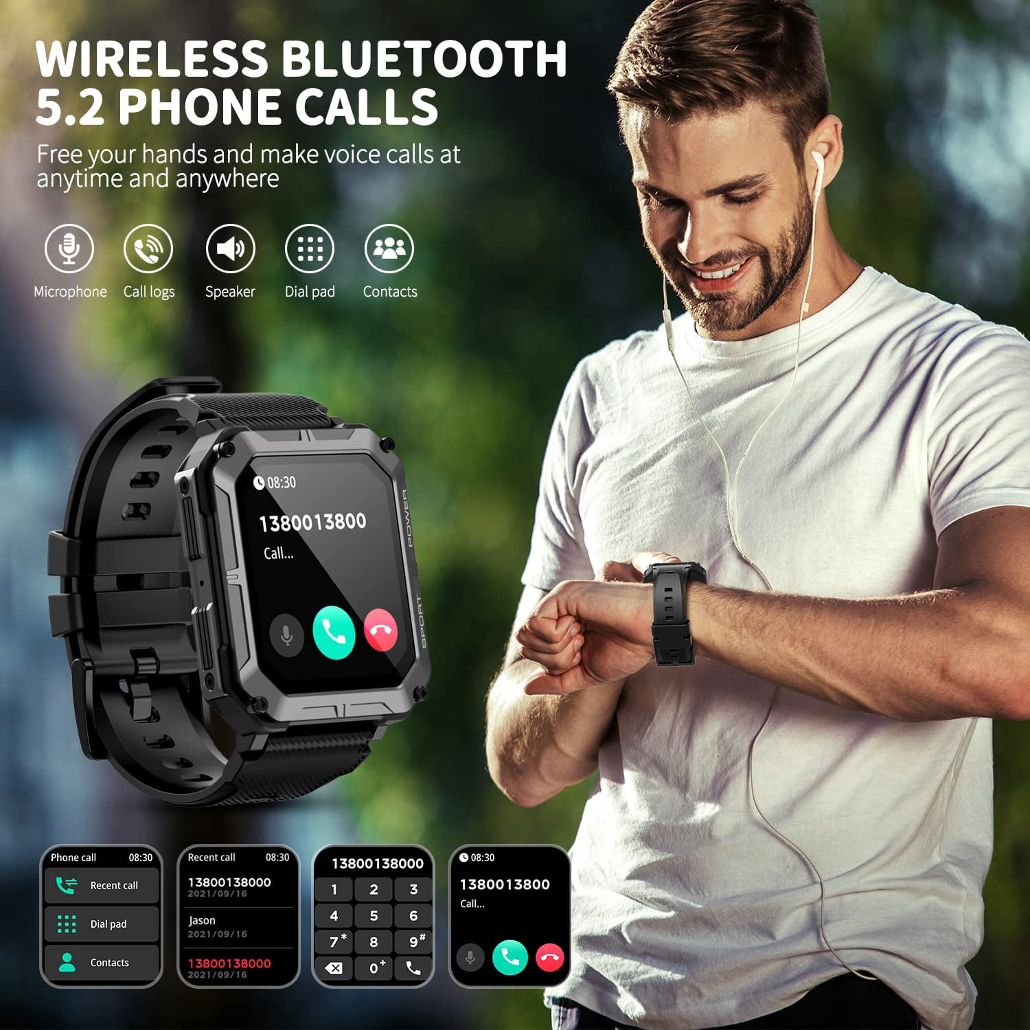 C20 PRO Military Smart Watches for Men IP68 Waterproof Rugged Bluetooth Call(Answer/Dial Calls) 1.83'' Tactical Fitness Watch Tracker for Android iOS Outdoor Sports(Black)