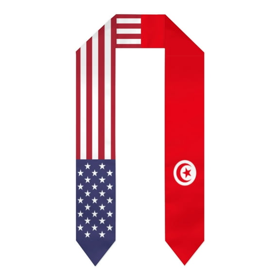 Tunisia & USA United States Flag Shawl Sash Stole Graduation Shawls Wraps Scraf For International Study