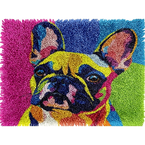 French Bulldog Latch Hook Rug kits Colorful Printed Crochet Yarn DIY Hooking Latch Kit Carpet Rug Cover Mat for Christmas Chair Cushion Floor Decor 52x38cm(1)