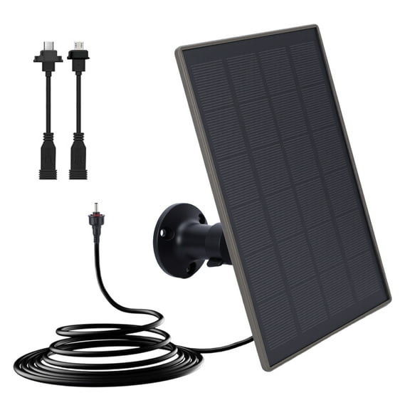 Solar Panel for Security Camera, Solar Battery Kit Built-in 6000mAh Rechargeable Battery, Support DC/Micro USB/Type C Port w/ 9.8ft Cable, IP66 Waterproof Compatible with All Wireless/Trail Cameras