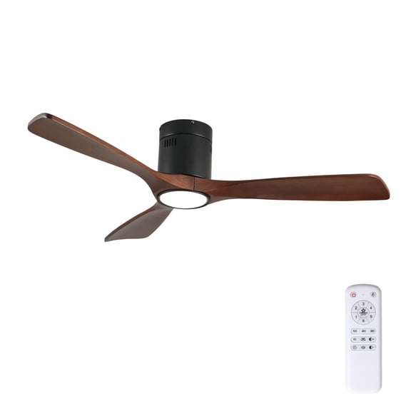 TICOZE 52" Flush Mount Ceiling Fan with Light Remote Control 6 Speed Reversible DC Motor Solid Wood Blades for Living Room, Bedroom, Dining Room