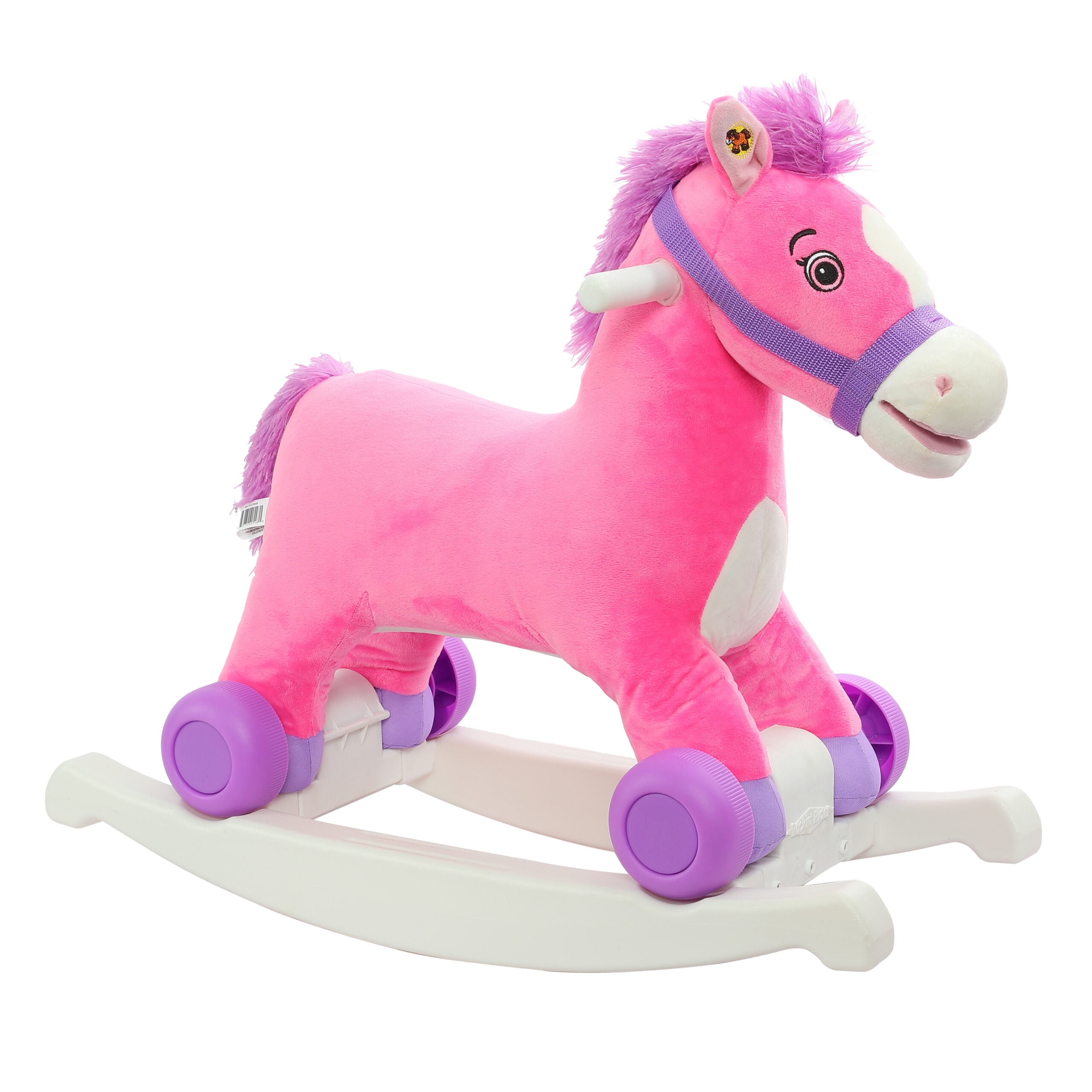 Kids Plush Ride On Toy Horse Rockin' Rider Charger 2-in-1 ROLLING Pony TALKING