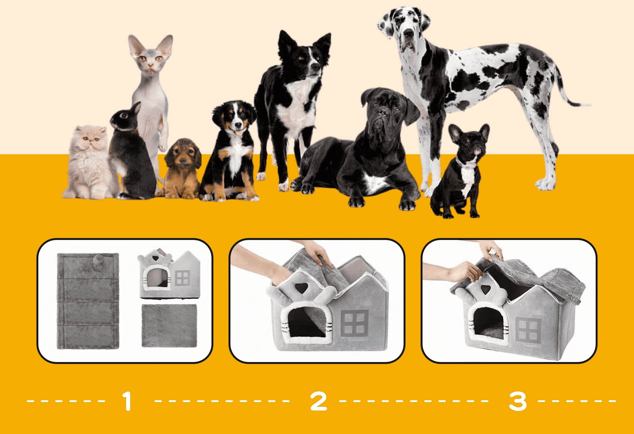Luxury Indoor Foldable Pet House for Small & Medium Dogs & Cats, 30D High Elastic Memory Foam, Arctic Velvet Cover, Removable Roof & Cushion, Machine-Washable, Non-Slip Base, Rabbit-Shaped Kennel Bed