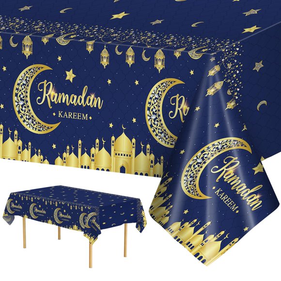 Mantel Litmitfu Ramadan azul/dorado 137 x 274 cm, paquete de 3