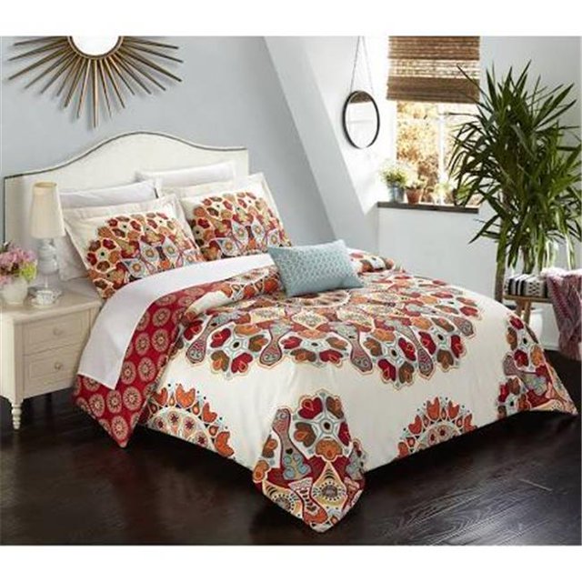 Chic Home DS5165-BIB Nolin Reversible Duvet Cover Set, Queen Size - Red, 8 Piece