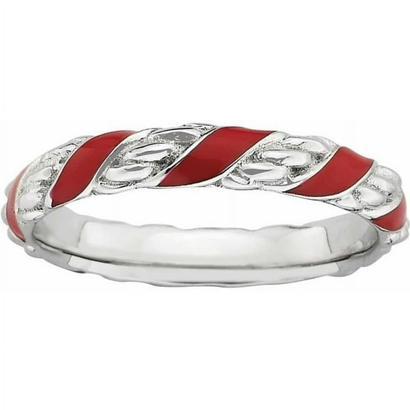 Sterling Silver Polished Red Enameled Ring