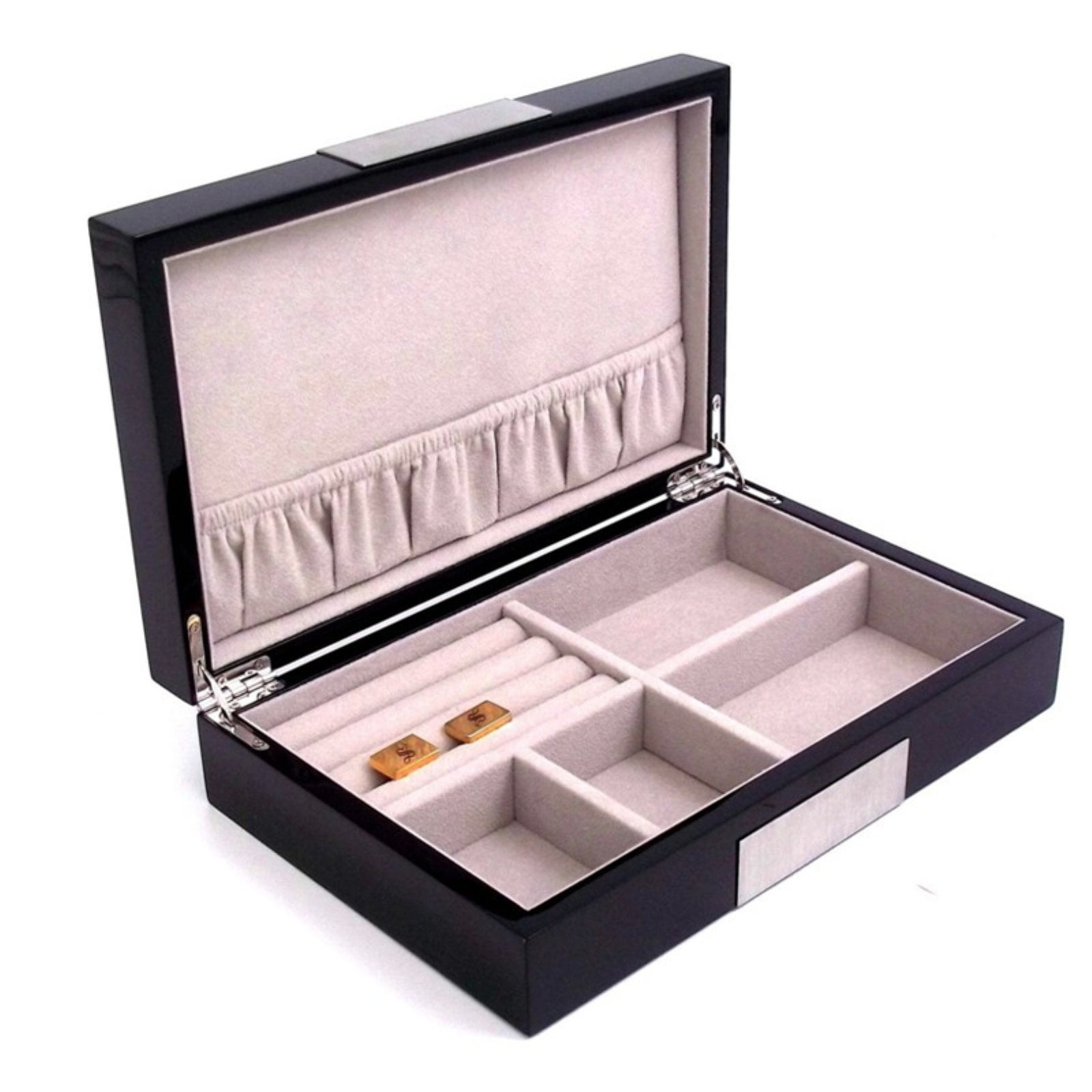 Black Wood Lacquered Finish Jewelry Box - 9.75L x 2.5H in