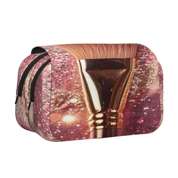 Disketp Makeup Brush on Pink Glitter Estuche de Lápices de Doble Capa con Tapa Abatible y Cremallera, Organizador Escolar para Adolescentes y Adultos
