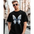 thumbnail image 3 of Men's T-Shirt Blue Butterfly Short Sleeves Tee for Men White Floral Cotton Graphic Crew Neck Shirts for Teens Boys, 3 of 7