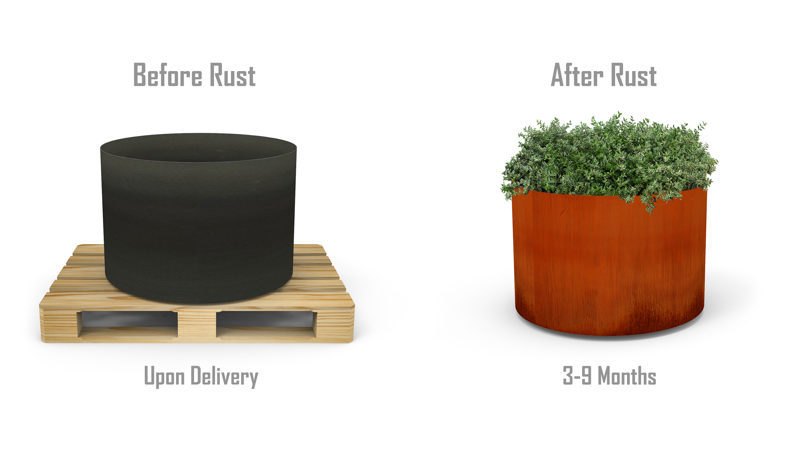 PLANTERCRAFT Corten Steel metal planter box, Round sizes, Modern