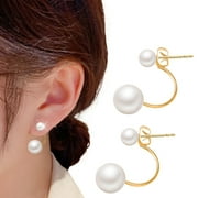 HUAZHAI Mother's Day Sale- Double Pearl Arc Earrings Thin Dangle Gold Elegant Pearl Arc Earrings Wedding Women Accessories Jewelry Earrings For Women