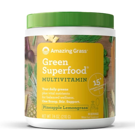 Amazing Grass Multivitamin Green Superfood Powder, Pineapple Lemongrass, 30 Servings