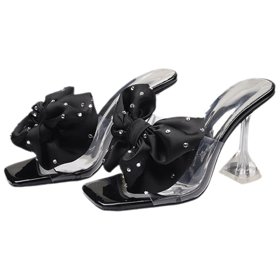 OULII Women's Black PU Slide Mules with Heels, Comfortable Outdoor Footwear for Casual and Chic Style