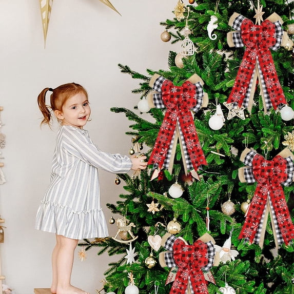 Christmas Theme Wreath Bow Large Truck Red Black Checkered Burlap Wired Bow For Gifts Stairs Doors Indoor And Outdoor Wall Decorations To Increase Festival Atmosphere 11.02*15.75"-B /2PCS