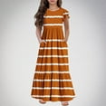 thumbnail image 5 of Kids Girls Long Dress Striped Printed Crewneck Ruffle Short Sleeve Flowy Tiered Maxi Dress with Pockets Summer Casual Loose Swing Dress for 6-12 Years, 5 of 5
