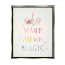 Stupell Industries Make Some Magic Unicorn Horn Flower Blossoms Graphic Art Luster Gray Floating Framed Canvas Print Wall Art, Design by Victoria Barnes