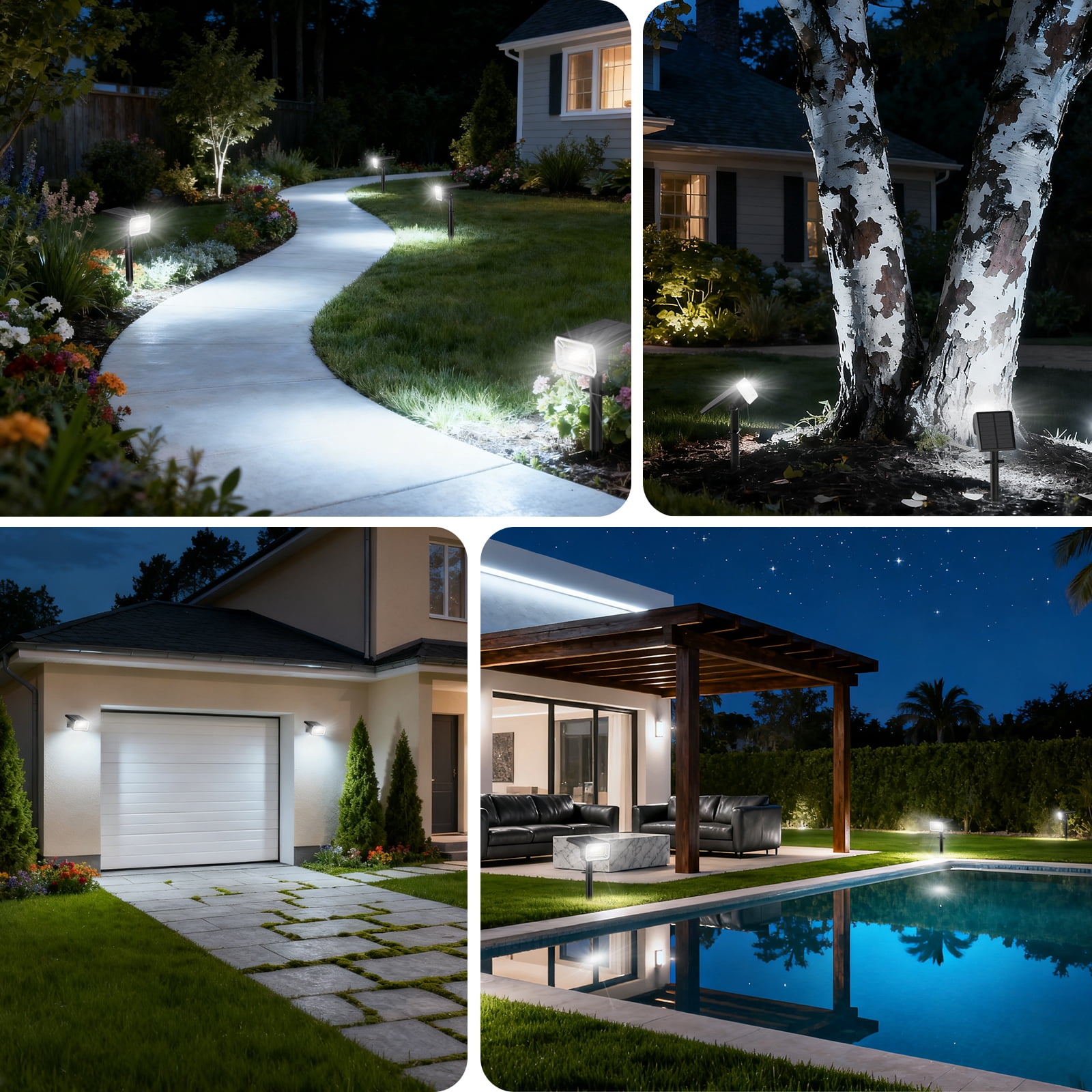 Solar Spot Lights Outdoor [12 Pack, IP65] - 100 High-Lumen LEDs, 4 Modes & 2-in-1 Design. Auto On/Off Cool White Landscape Lights for Yard, Garden, Pathway.