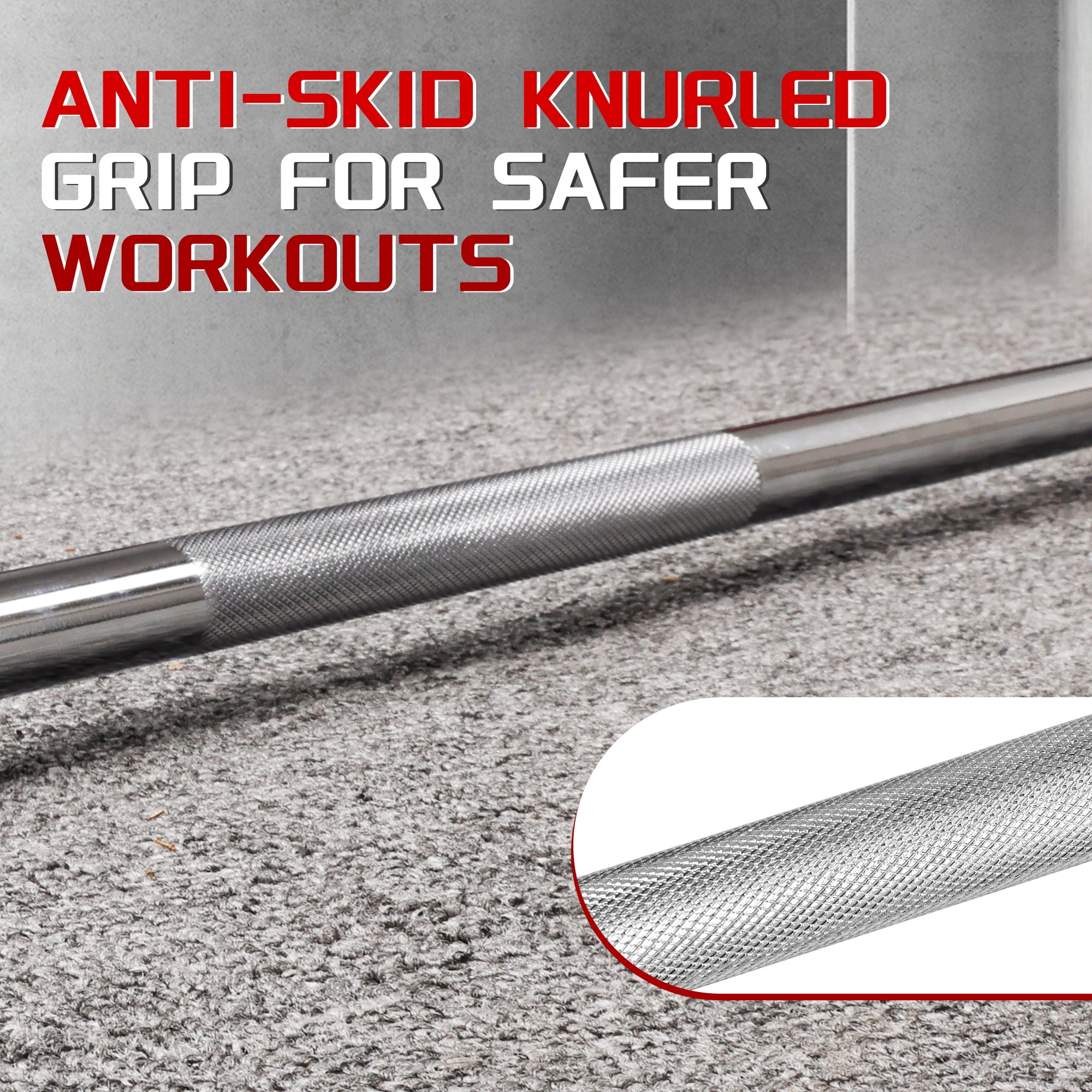 Signature Fitness Olympic Barbell, Straight Alloy Steel Weightlifting Bar, Silver Finish, 5/6/7 FT Options