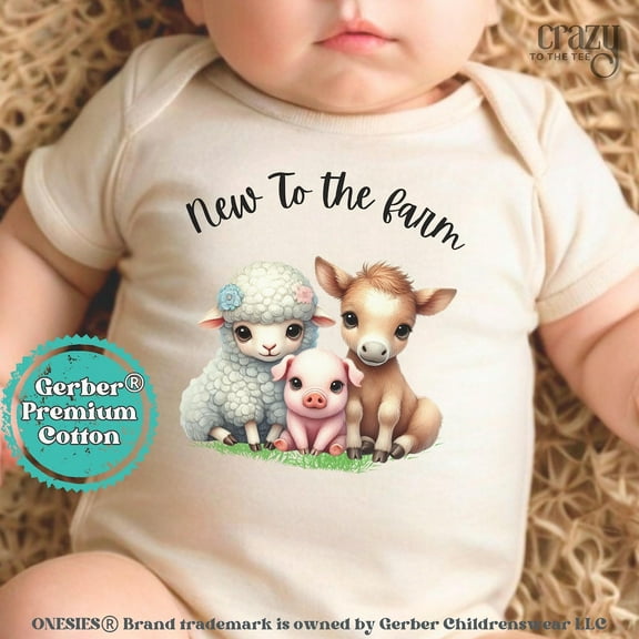Baby Bodysuit BELLA CANVAS New To The Farm Gerber Onesie Bodysuit, Western Onesies, Farm Animal Baby Bodysuit, Baby Farmer Gift