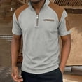 thumbnail image 5 of Men's Color Block Top 48%Polyester 38%Rayon 11%Cotton 3%Spandex Short Sleeve Zipper Stand Collar Casual Shirt Fashion Breathable Work Golf Travel | Zenithor,Gray S, 5 of 9