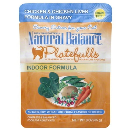 Natural Balance Platefulls Indoor Chicken & Chicken Liver Formula in Gravy Cat Pouch (3 oz pouch)