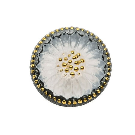 - Czech Glass Flat Back Button Cabochons, Sunburst Flower 18.5mm Round, 1 Piece, Black White and Gold
