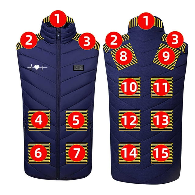 Bloque de Carga Usb, Cremallera Unisex Doble Control 15 Zona Calefacción Chaqueta de Algodón, Caliente Chaqueta de Vestido para Hombre