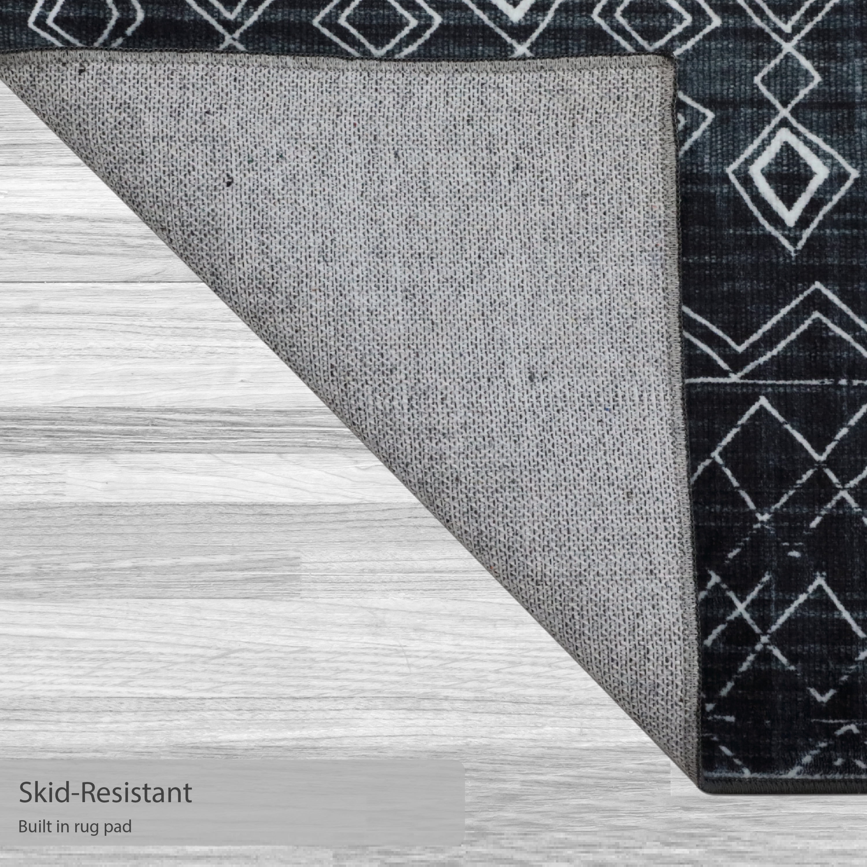 Washable Skid-Resistant Runner Rug Geometric Black 24" x 72"