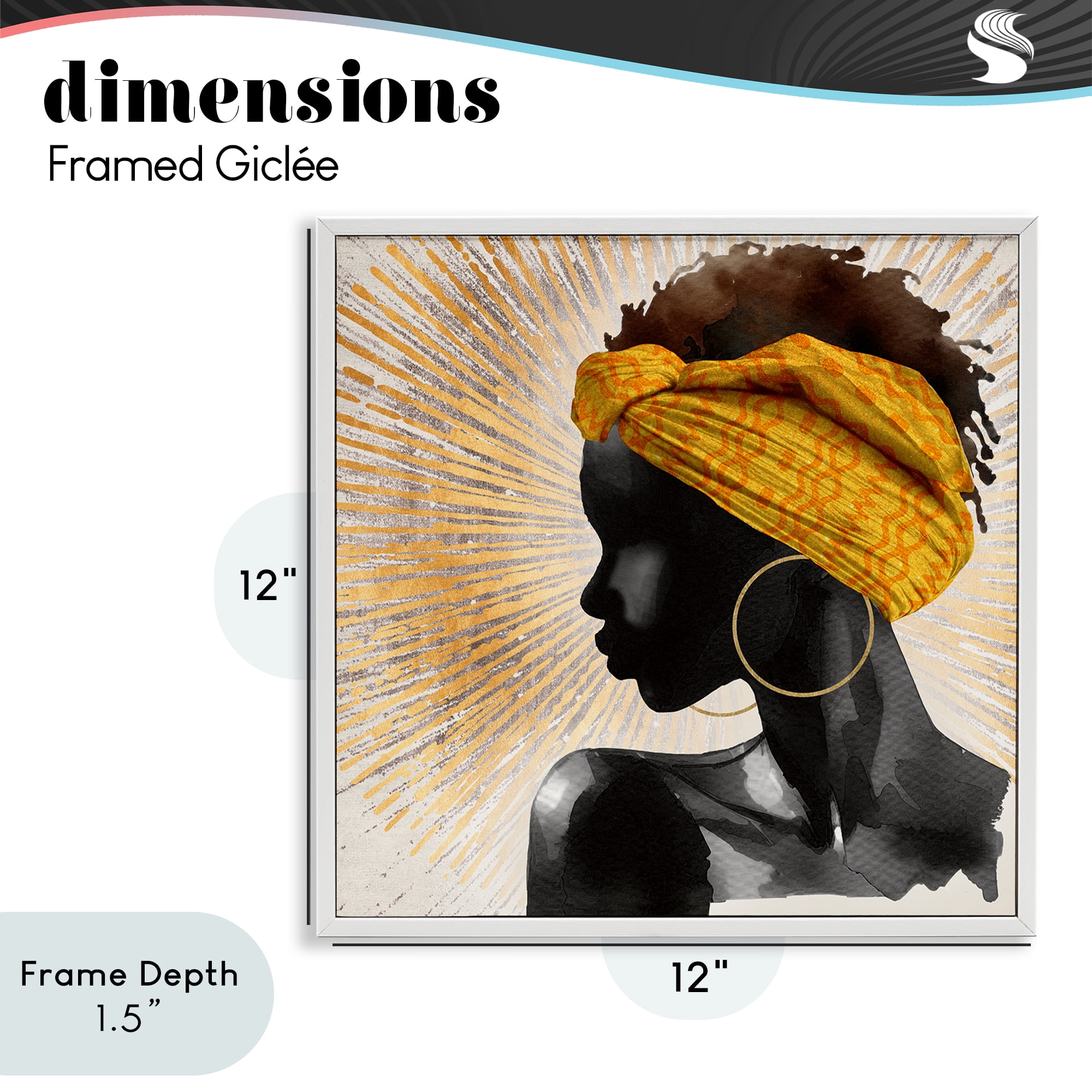 Stupell Industries Golden Sunburst Profile with Headwrap White Framed Giclee Art, design by CAD Designs