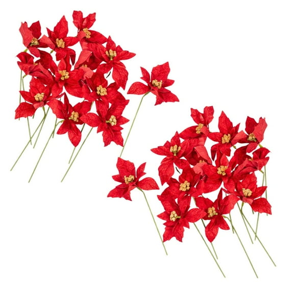 24pc Velvet Red Silk Poinsettia Picks - for Christmas Floral Work - Factory Direct Craft