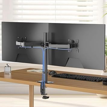 OptiLite Dual Monitor Arm, Adjustable Desk Mount with Swivel and Tilt, Black Aluminum