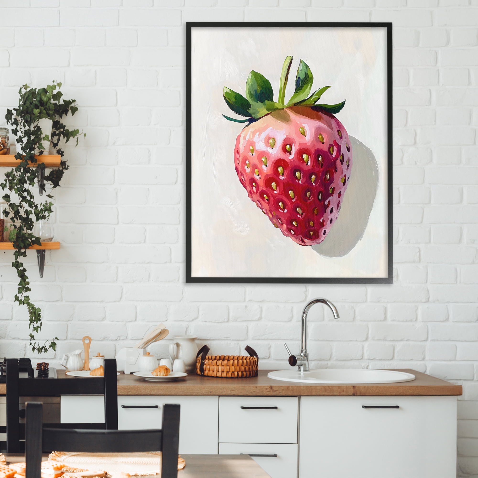 Stupell Industries Juicy Shine Strawberry Black Framed Giclee Art, design by The Prints Vibe