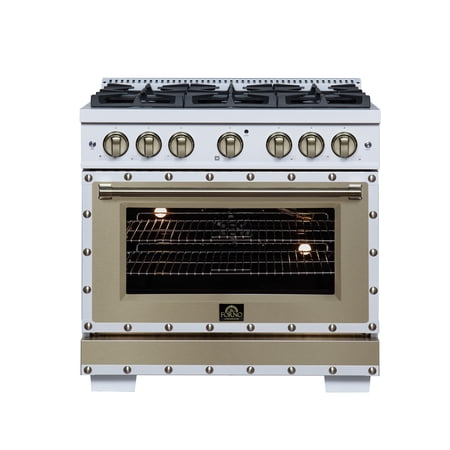 Forno Ambassador 36" Gas Range in White, 6 Sealed Burnes, 71 000 BTU Cooktop Output , 5.2 Cu.Ft. convection Oven, Telescopic Racks