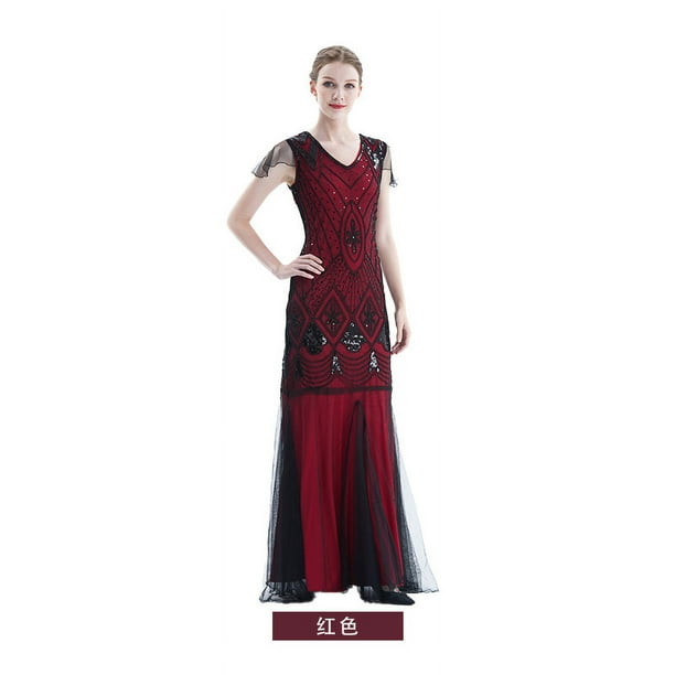 Vestido pequeño de banquete europeo y americano con lentejuelas y bordado hecho a mano
