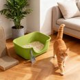 thumbnail image 2 of Open Litter with Large Cat Litter Pan with High Walls & Tracking Rim Easy Clean Crib Durable Litter Container for Small & Big Cats (5Styles) 40X30X17Cm Happy Day!, 2 of 4