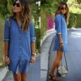 thumbnail image 3 of Robe Chemise Courte d'Été à Manches Longues en Jean Léger pour Femme, 3 of 5