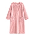 thumbnail image 4 of Jovrlynd Nightgowns for Women Fleece Long Sleeve Crewneck Winter Loose Sleepwear with Pockets Soft Comfy Warm Sleep Dress, S-2XL, 4 of 7