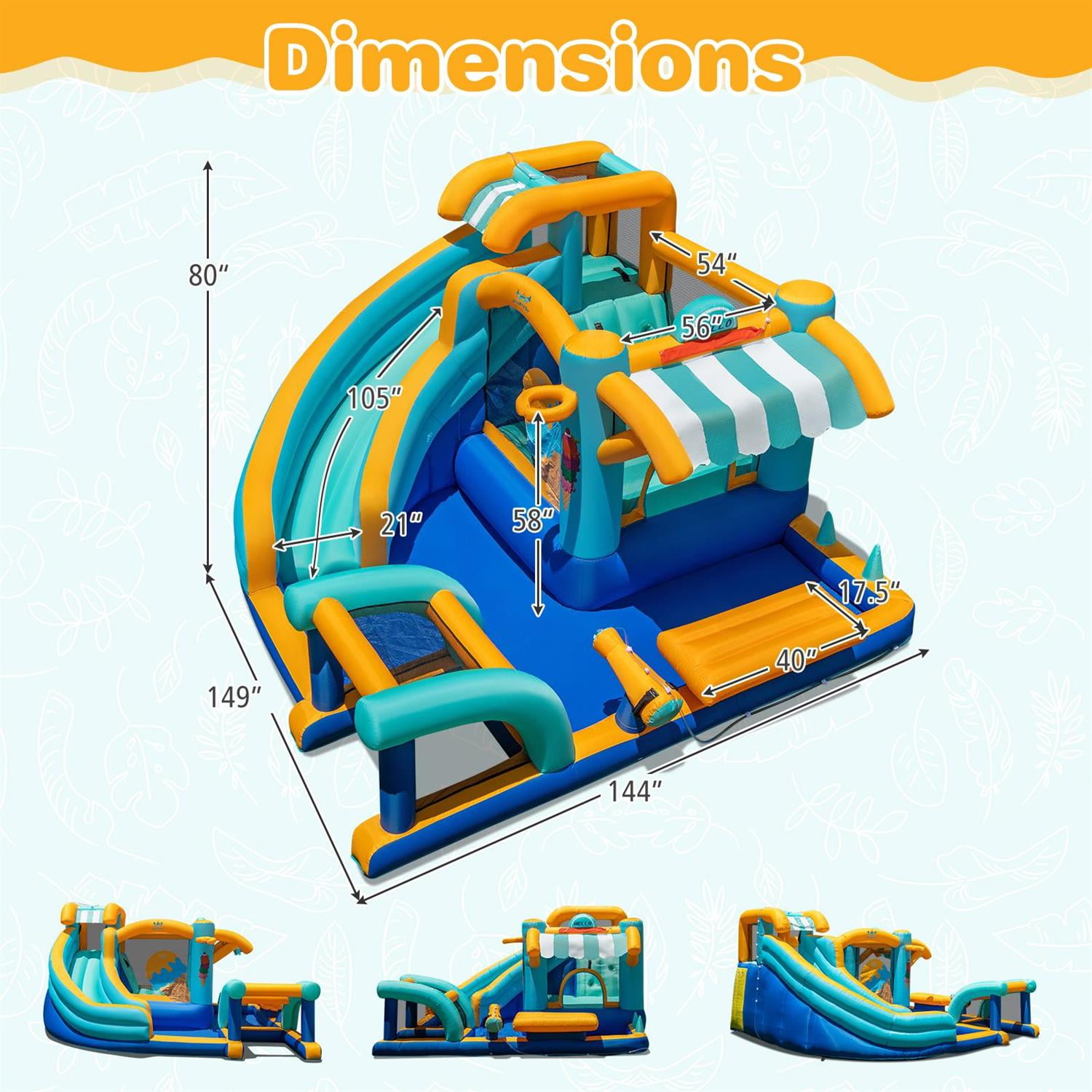 Spaco Inflatable Water Slide, 735W High-Power Blower, Curved Slide + Splash Pool, High-Density Oxford Cloth, Multicolor