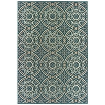 Oriental Weavers Latitude Indoor/Outdoor Rug - 609B3 - 7'10" x 10' - in Teal/ Grey - Classic Casual Style, Water, Stain and Fade Resistant, Hose Clean, Patio, Outdoor Living Area Rug