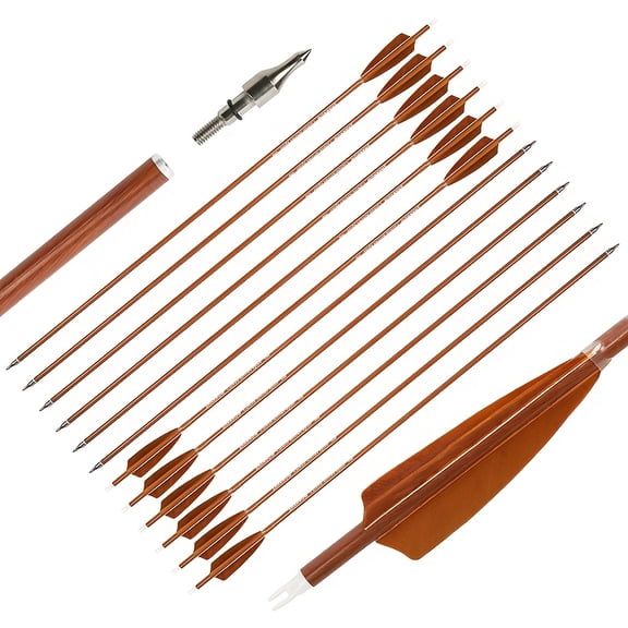 SHARROW Traditional Archery Carbon Arrows Spine 500 – 12 Durable, Aero-Dynamic Shafts for Recurve Bow, Longbow, Outdoor Hunting and Target Shooting